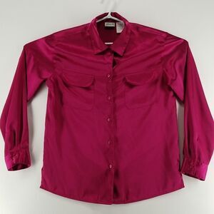 Penmans Blouse Womens Size Small Dark Pink Long Sleeve Full Button Front Pockets